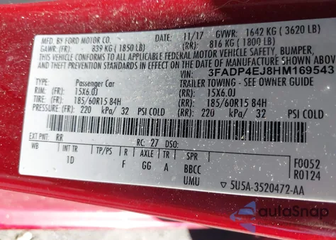 2017 Ford Fiesta Se from USA, damaged, VIN 3FADP4EJ8HM169543